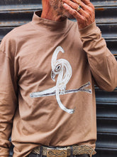 Light brown Long Sleeve Tee - Original Print by ISHAOR 100% Cotton ,Half-Turtle Neck Tee. stylish shirt to wear with jeans with ishaor bird