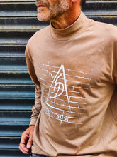 Light brown Long Sleeve Tee - Original Print by ISHAOR 100% Cotton ,Half-Turtle Neck Tee. stylish shirt to wear with jeans