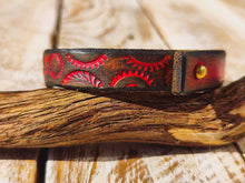 Handcrafted Steampunk Leather Bracelet - 1.5 cm Black & Red Motorcycle Gear Design by ISHAOR