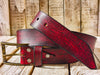 Handcrafted Red Leather Belt with Black Wash - Unique Artisanal Design by ISHAOR