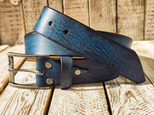 Handmade Blue & Black Leather Belt by Ishaor - 4.2cm Wide, Perfect with Jeans, High Quality Traditional Craftsmanship