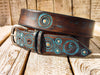 Unique Handmade Leather Belt with Turquoise Motorcycle Gear Design - 36cm Ishaor