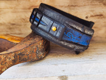 Handmade Crocodile-Style Leather Bracelet - Black with Gray Wash & Blue Accent - 4.5cm Wide by Ishaor