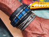 TheHandmade Leather Crocodile-Style Bracelet - Black with Gray Wash Blue Accent - 45cm Width by Ishaor