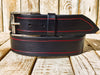 Handmade Black Leather Belt with Red Line Frame - Silver Buckle 42cm Width