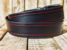 Handmade Black Leather Belt with Red Line Frame – 4.2cm Wide and Silver Buckle