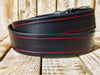 Handmade Black Leather Belt with Red Line Frame - Silver Buckle 42cm Width