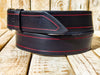 Handmade Black Leather Belt with Red Line Frame – 4.2cm Wide and Silver Buckle