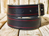 Handmade Black Leather Belt with Red Line Frame - Silver Buckle 42cm Width