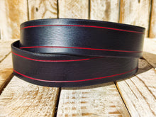 Handmade Black Leather Belt with Red Line Frame – 4.2cm Wide and Silver Buckle