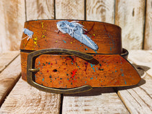 Handmade Brown Leather Belt with Colorful Paint Splashes and Jean Accents, 4.2cm Wide - Unique Design by Ishaor