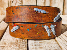 Handmade Brown Leather Belt with Colorful Paint Splashes and Jean Accents, 4.2cm Wide - Unique Design by Ishaor