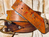 Handmade Leather Belt with Colorful Paint Splashes and Jean Accents - 42cm Wide