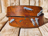 Handmade Leather Belt with Colorful Paint Splashes and Jean Accents - 42cm Wide