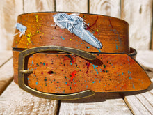 Handmade Brown Leather Belt with Colorful Paint Splashes and Jean Accents, 4.2cm Wide - Unique Design by Ishaor