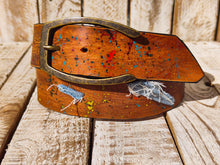 Handmade Brown Leather Belt with Colorful Paint Splashes and Jean Accents, 4.2cm Wide - Unique Design by Ishaor