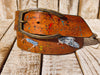 Handmade Leather Belt with Colorful Paint Splashes and Jean Accents - 42cm Wide