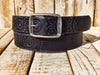 Handmade Black Leather Belt with Embossed Motorcycle Gear Design - Unique Steampunk Style by Ishaor, 3.6 cm Wide