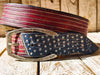 Handmade Leather American Flag Belt with Horseshoe Buckle - 42cm Wide - Patriotic and Stylish