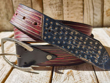 Handmade American Flag Leather Belt with Horseshoe Buckle - 42cm Wide Vintage Style for American Lovers