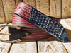 Handmade Leather American Flag Belt with Horseshoe Buckle - 42cm Wide - Patriotic and Stylish