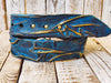 Handmade 3D Leather Belt - Turquoise with Brown Wash Gold Accents - Unique Artistic Fashion Accessory