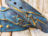 Handmade 3D Leather Belt - Turquoise with Brown Wash Gold Accents - Unique Artistic Fashion Accessory