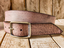 Handmade Pink Leather Belt with Brown Wash - Unique Textured Design, Perfect for Jeans