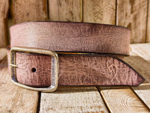 Handmade Pink Leather Belt with Brown Wash - Unique Textured Design, Perfect for Jeans