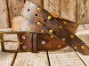 Handmade Brown Leather Belt with Blackened Gold Rivets - Perfect for Guitar Lovers with Guitar Pick Holder