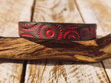 Handcrafted Steampunk Leather Bracelet - 1.5 cm Black & Red Motorcycle Gear Design by ISHAOR