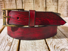 Handmade Red Leather Belt with Black Wash – Unique Artisanal Craftsmanship by ISHAOR