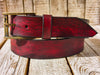 Handcrafted Red Leather Belt with Black Wash - Unique Artisanal Design by ISHAOR