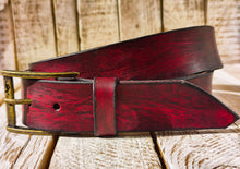 Handmade Red Leather Belt with Black Wash – Unique Artisanal Craftsmanship by ISHAOR