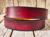 Handcrafted Red Leather Belt with Black Wash - Unique Artisanal Design by ISHAOR