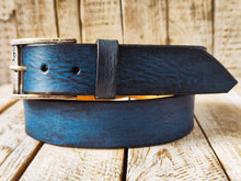 Handmade Blue & Black Leather Belt by Ishaor - 4.2cm Wide, Perfect with Jeans, High Quality Traditional Craftsmanship