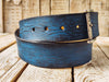 Handmade Blue & Black Leather Belt by Ishaor - 4.2cm Wide, Perfect with Jeans, High Quality Traditional Craftsmanship