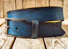 Handmade Blue & Black Leather Belt by Ishaor - 4.2cm Wide, Perfect with Jeans, High Quality Traditional Craftsmanship