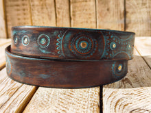 Handmade Brown Leather Belt with Turquoise Motorcycle Gear Design – Unique 3.6cm Wide Belt by Ishaor