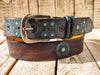 Unique Handmade Leather Belt with Turquoise Motorcycle Gear Design - 36cm Ishaor