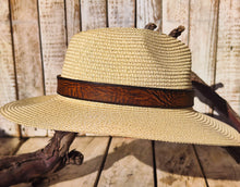 Unique Handmade Straw Hat with Vintage Brown Leather Band – Beige Summer Hat, with option to personalized with name