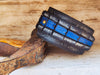 Handmade Crocodile-Style Leather Bracelet - Black with Gray Wash & Blue Accent - 4.5cm Wide by Ishaor