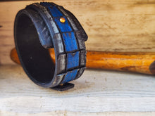 Handmade Crocodile-Style Leather Bracelet - Black with Gray Wash & Blue Accent - 4.5cm Wide by Ishaor