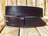 Handmade Black Leather Belt with Red Line Frame – 4.2cm Wide and Silver Buckle