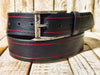 Handmade Black Leather Belt with Red Line Frame – 4.2cm Wide and Silver Buckle