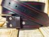 Handmade Black Leather Belt with Red Line Frame – 4.2cm Wide and Silver Buckle