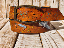 Handmade Brown Leather Belt with Colorful Paint Splashes and Jean Accents, 4.2cm Wide - Unique Design by Ishaor