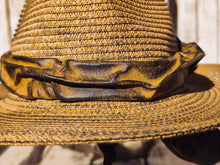 Handmade Straw Hat with Brown Leather Band and Removable Peacock Feather - Unique and Artistic Design