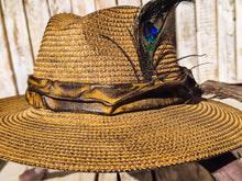 Handmade Straw Hat with Brown Leather Band and Removable Peacock Feather - Unique and Artistic Design