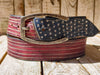 Handmade Leather Belt with American Flag Design and Horseshoe Buckle – 4.2cm Wide